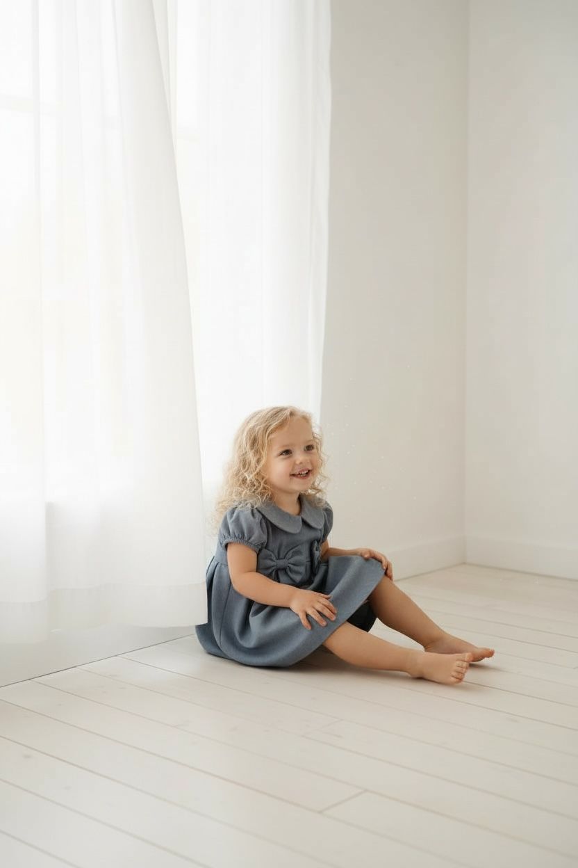 Kız Çocuk Bebe Yaka Fiyonk Detaylı Elbise  1–8 Yaş Klasik & Şık Tasarım