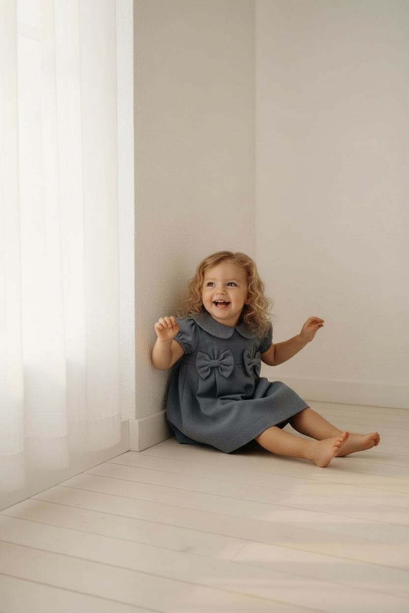 Kız Çocuk Bebe Yaka Fiyonk Detaylı Elbise  1–8 Yaş Klasik & Şık Tasarım