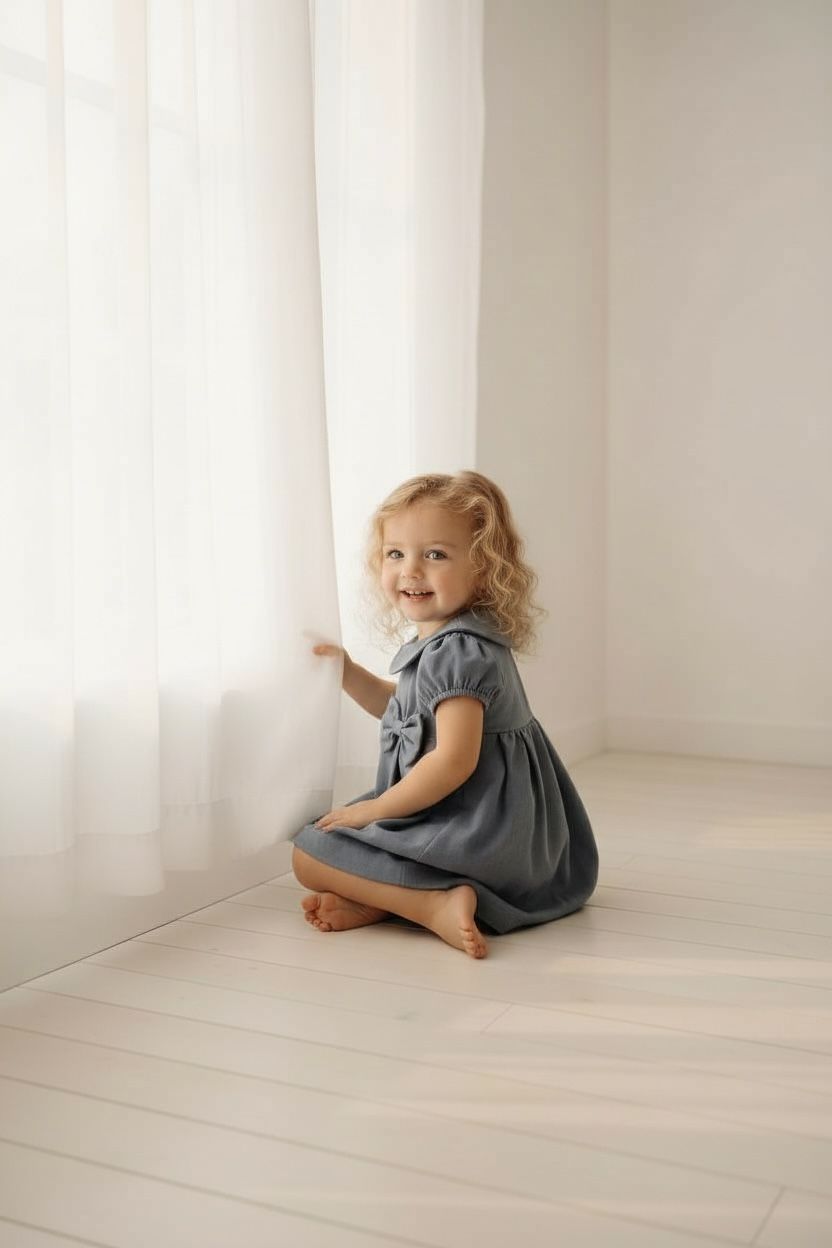 Kız Çocuk Bebe Yaka Fiyonk Detaylı Elbise  1–8 Yaş Klasik & Şık Tasarım