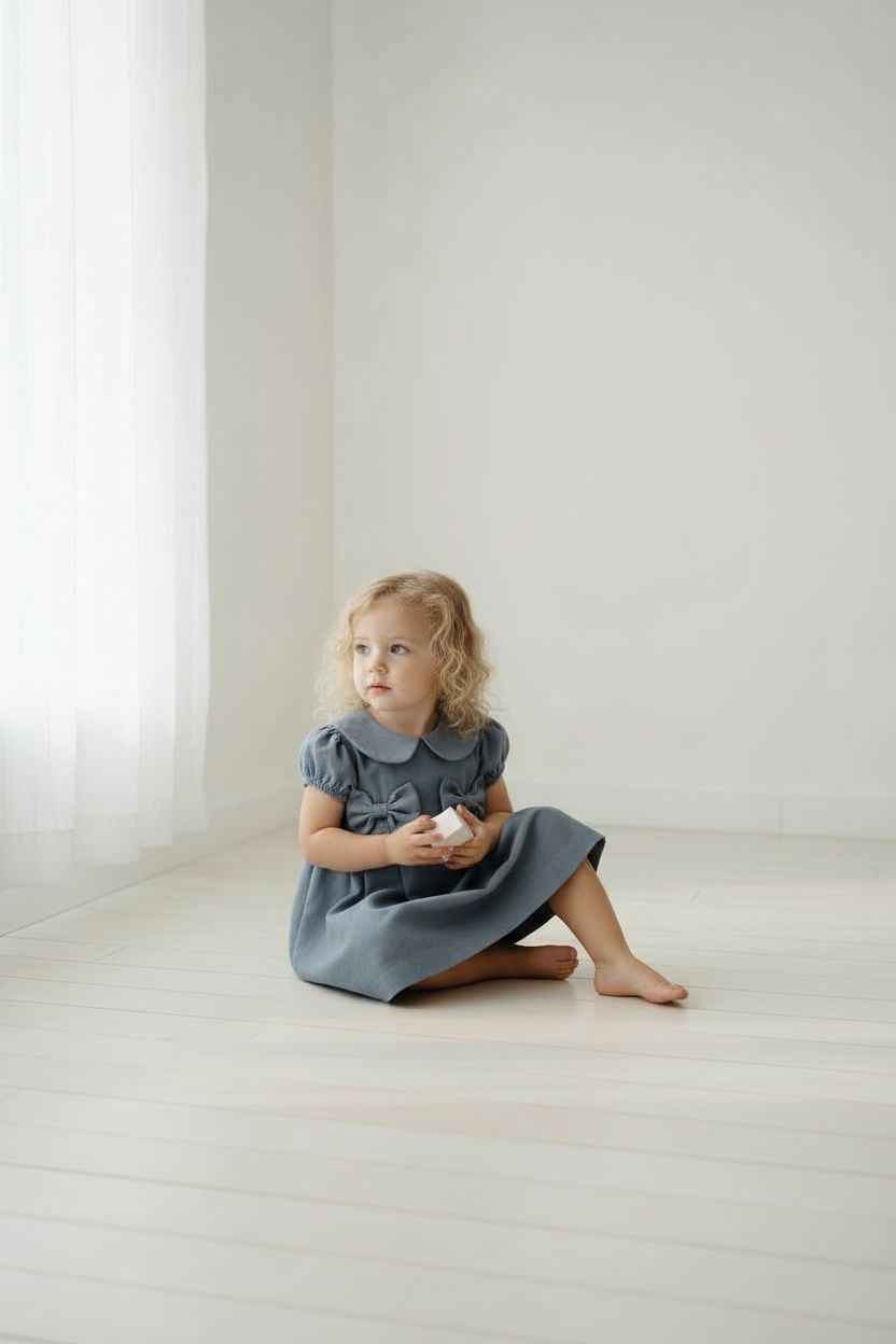 Kız Çocuk Bebe Yaka Fiyonk Detaylı Elbise  1–8 Yaş Klasik & Şık Tasarım