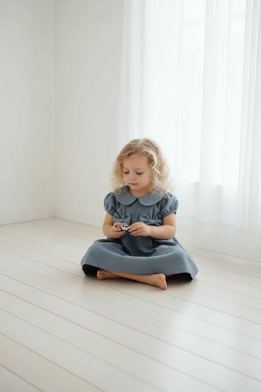 Kız Çocuk Bebe Yaka Fiyonk Detaylı Elbise  1–8 Yaş Klasik & Şık Tasarım