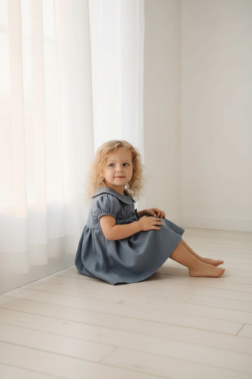 Kız Çocuk Bebe Yaka Fiyonk Detaylı Elbise  1–8 Yaş Klasik & Şık Tasarım