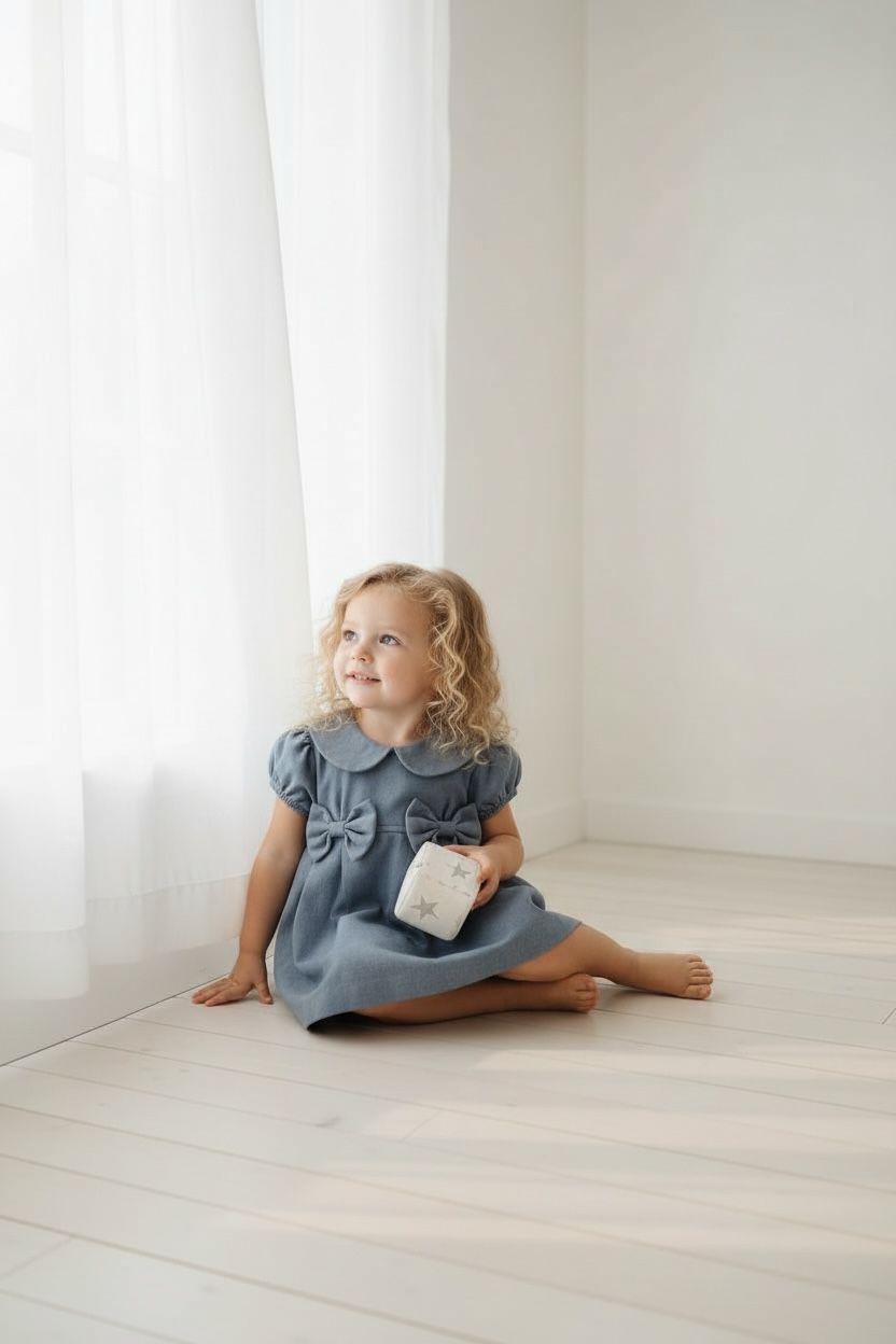 Kız Çocuk Bebe Yaka Fiyonk Detaylı Elbise  1–8 Yaş Klasik & Şık Tasarım