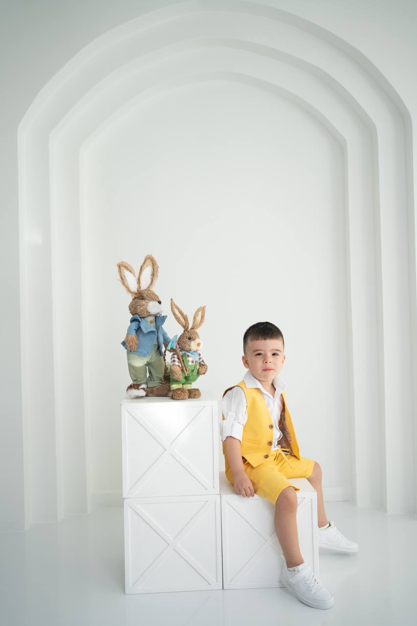 Çocuk Keten Yelek Şort Tişört Takımı