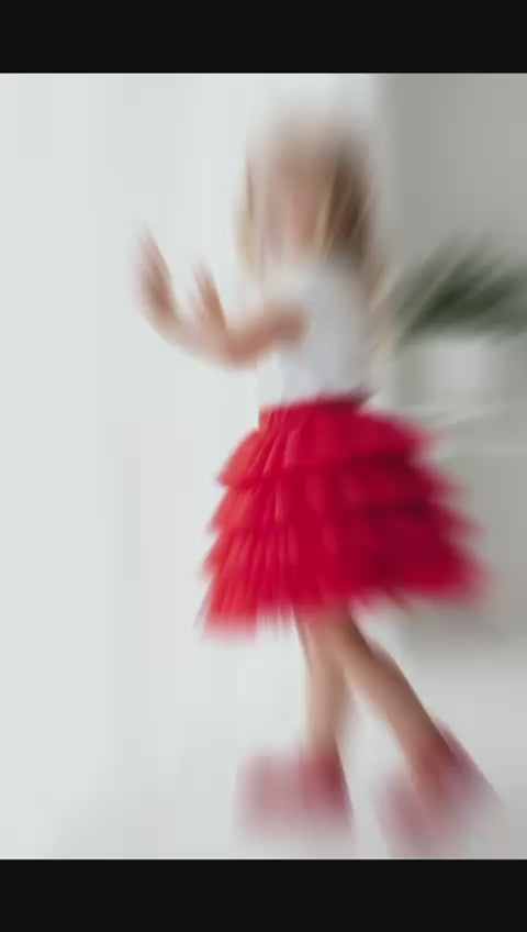 Kız Çocuk Kırmızı Tütü Etek  Kat Kat Tül Özel Gün Eteği