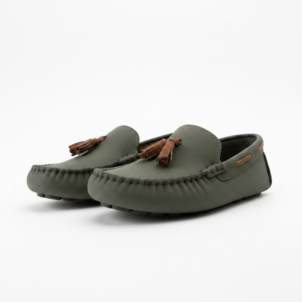Çocuk loafer ayakkabı üç çeyrek açı görünüm haki yeşil